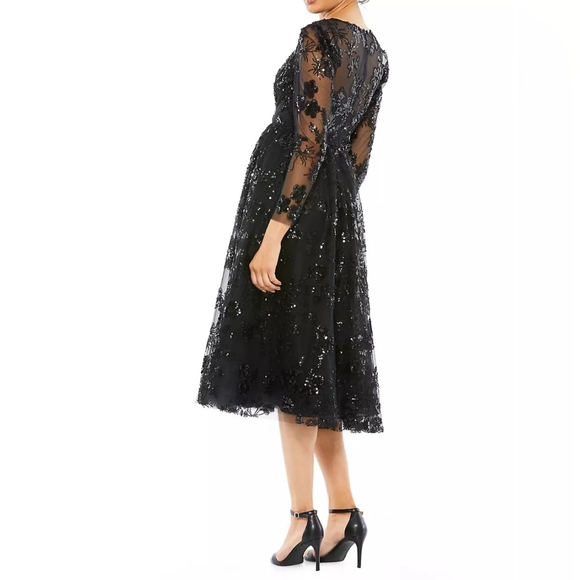 Mac Duggal | Floral Beaded & Sequined Midi-Dress - Picture 2 of 3